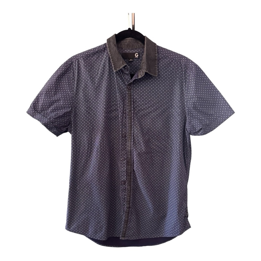 G by Guess Blue Polka Dot Short Sleeve Button Up Medium